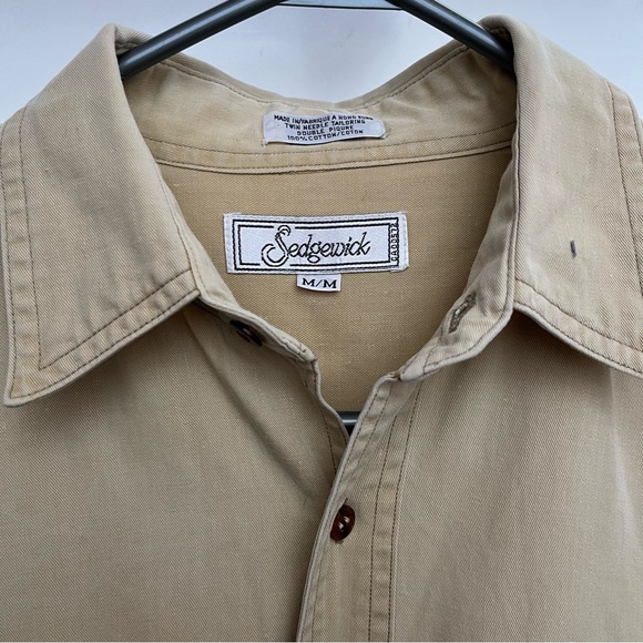 Vintage 1970s Utility Shirt Jacket - Fishing Hunting Outdoors - Pale Yellow Med - Picture 3 of 11